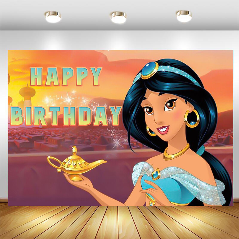 Telón de fondo de Aladdín de princesa Jasmine para fiesta de cumpleaños, decoración de habitación, Pancarta, Baby Shower, sesión de fotos, regalo para niños