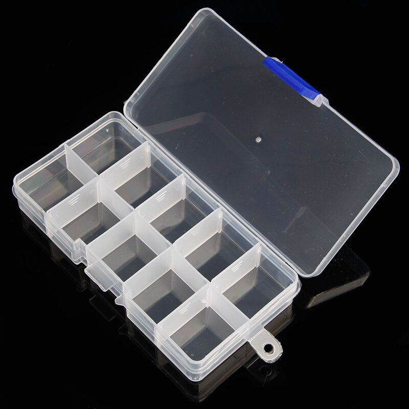 Caixa armazenamento transparente 10 grades com recipiente intercalar plástico com partição ajustável