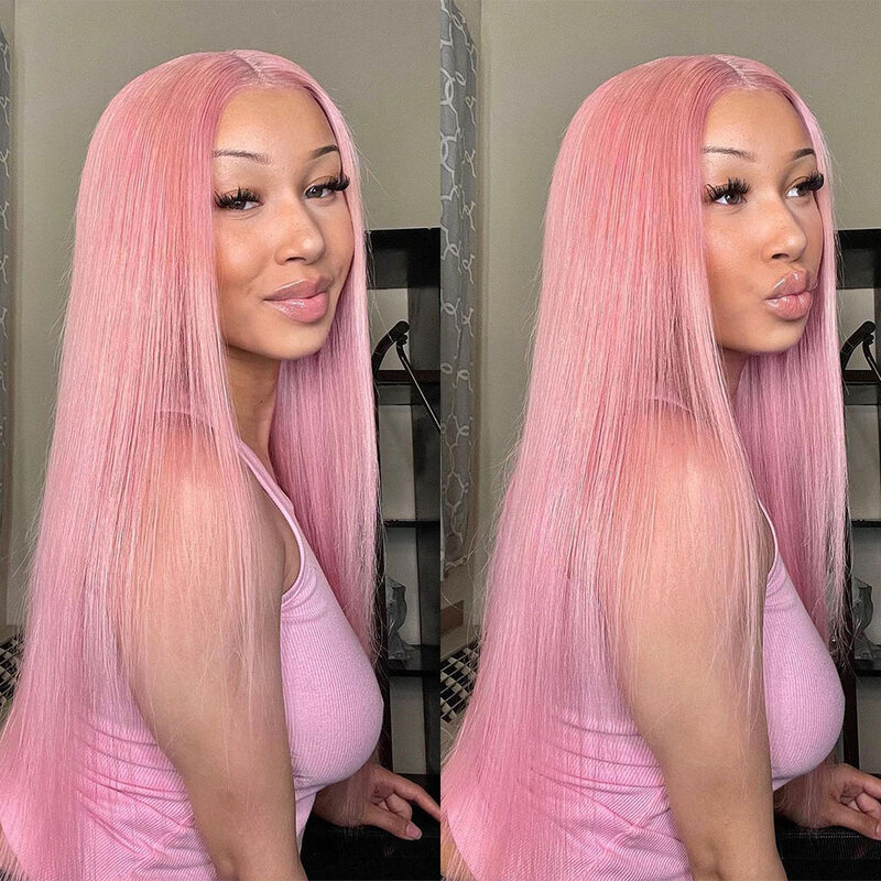Glueless Pink Straight Lace Frontal Wig Braizilian Pink Hair 13x6 Wig Straight 13x4 Lace Front Human Hair Wigs For Women
