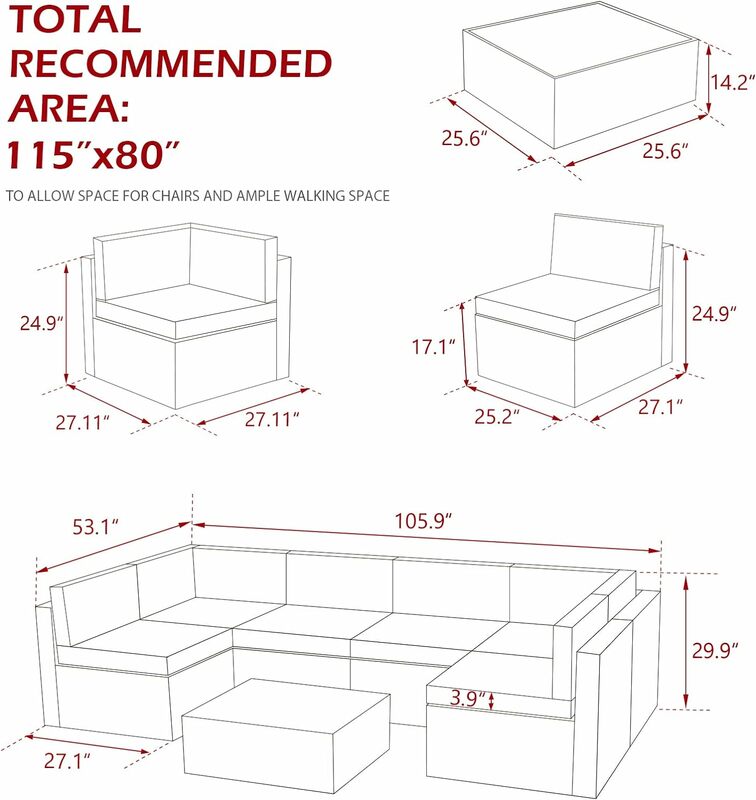 Set di mobili da giardino per esterni da 7 pezzi, sedia componibile per mobili da conversazione per esterni con tavolino da caffè per giardino, cortile