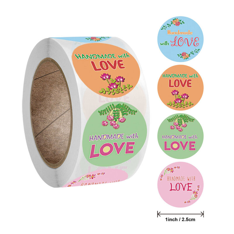 Etiquetas adesivas redondas Kraft, DIY, feitas à mão com amor, adesivos de casamento, preço de atacado, 50-100Pcs, 1"