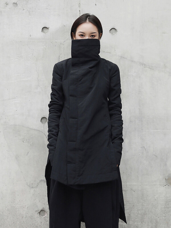 EAM-chaqueta acolchada de algodón para mujer, abrigo holgado de color negro liso, tipo largo Irregular, novedad, moda de invierno, YA771, 2024