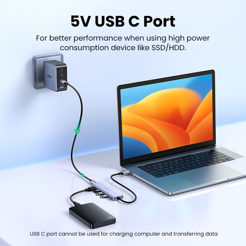 UGREEN USB C 허브 분배기 어댑터, 맥북 프로, 아이패드 프로, 삼성 갤럭시 노트 10, S10 용, 4 포트, USB C타입-USB 3.0 허브