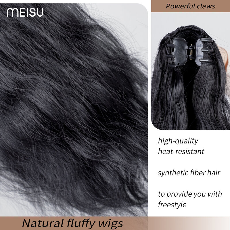 女性のためのウェーブカーリーポニーテールエクステンション、茶色の長い合成毛、ディープウェーブ、パーティー、1個、22インチ