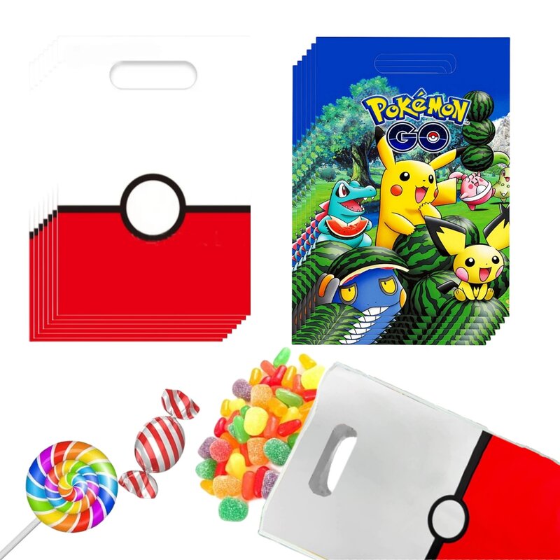 Sacos de presente pokemon para decoração de festa de aniversário, pikachu, pacote de biscoitos, saco de doces, chá de bebê, presentes para crianças, materiais de festa
