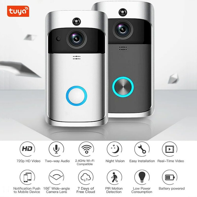 Видеодомофон Jianshu Tuya для домашнего использования, охранная система безопасности, HD Высокое разрешение, визуальный умный дверной звонок, камера, Wi-Fi