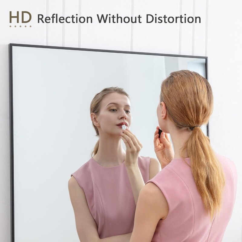 Cermin badan besar penuh untuk kamar tidur desain Modern berdiri cermin lantai cermin dinding hitam (bingkai campuran aluminium) biaya pengiriman gratis