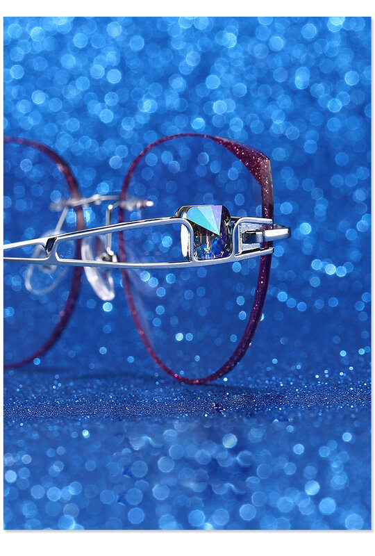 여성용 티타늄 프레임 프로그레시브 컬러 트림 무테 안경, 처방 렌즈 포함, 다이아몬드 선글라스