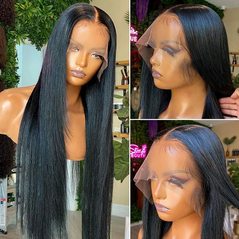 Perucas de cabelo humano frente do laço HD para mulheres, reto, 13x4, transparente, frontal, pré arrancadas, à venda