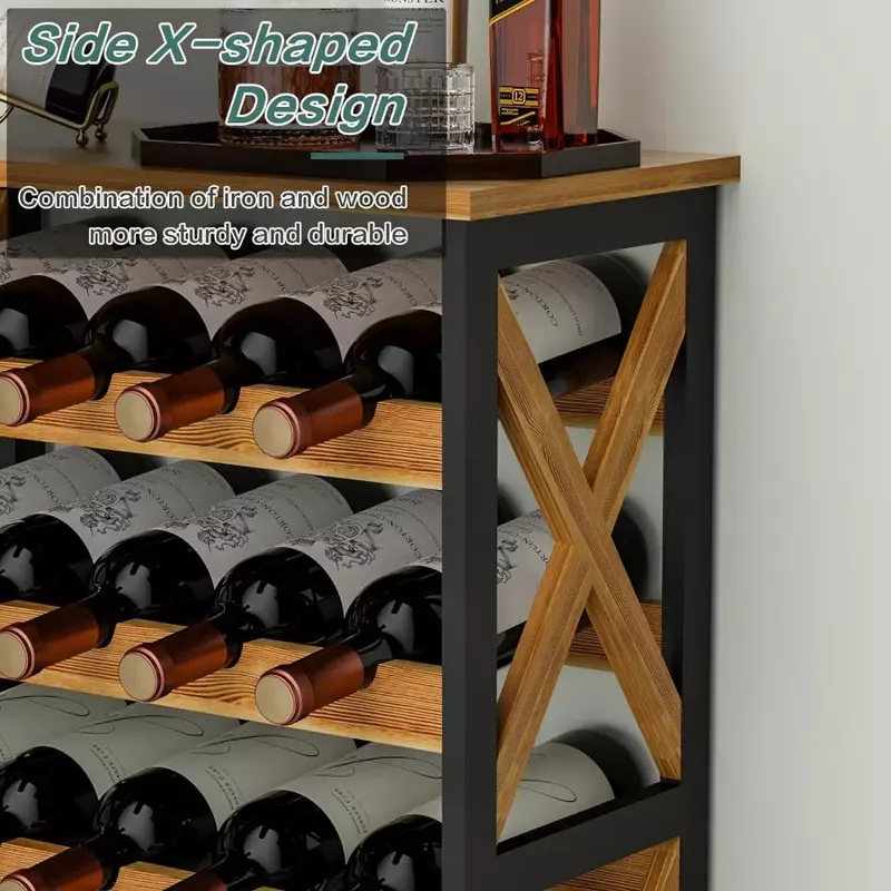 Estante de exhibición grande para botellas de vino, soporte rústico de 5 niveles, sin oscilación, piso independiente, 25