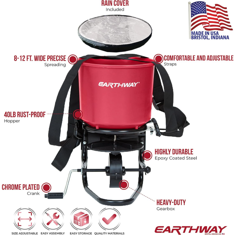 Earthway-Professional Peito Monte Mão manivela Transmissão Spreader, incluindo mesmo Espalhe Tecnologia, 3100, 40 lb, 18 kg