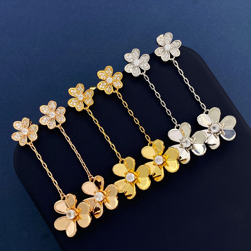Hochwertige drei blättrige Blumen quaste lange Tropfen Ohrringe Sets mit Geschenk box für Frauen Hochzeit Modeschmuck