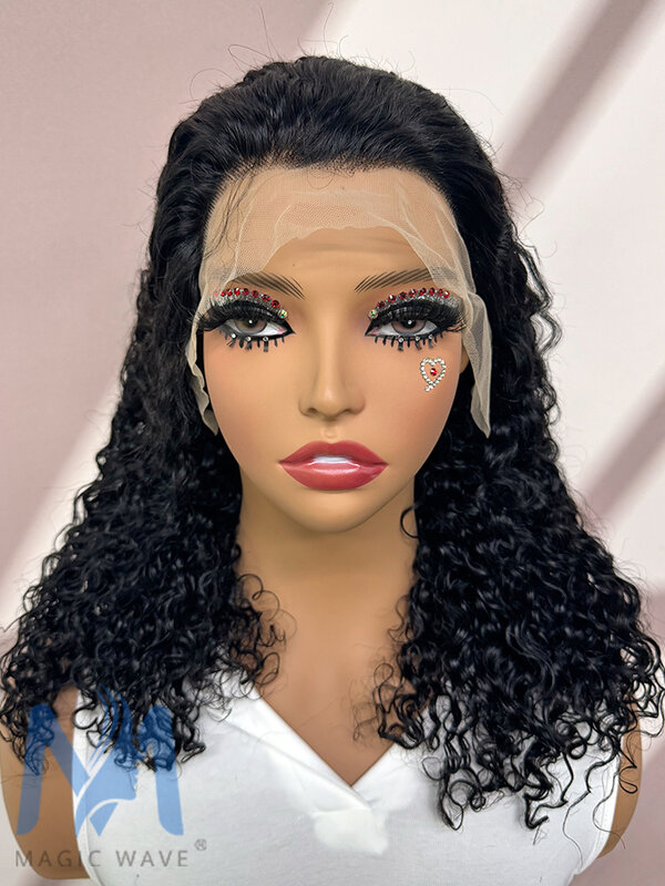 Wig rambut manusia gelombang air hitam alami untuk wanita hitam ketebalan 250% 13x4 Wig rambut Remy Brasil gelombang ikal Frontal renda