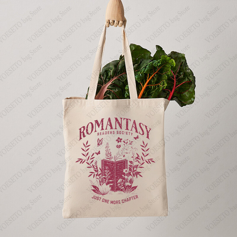 Romantasy tas Tote masyarakat tas belanja kanvas untuk penglaju sehari-hari hadiah terbaik untuk pembaca tas bahu lipat trendi