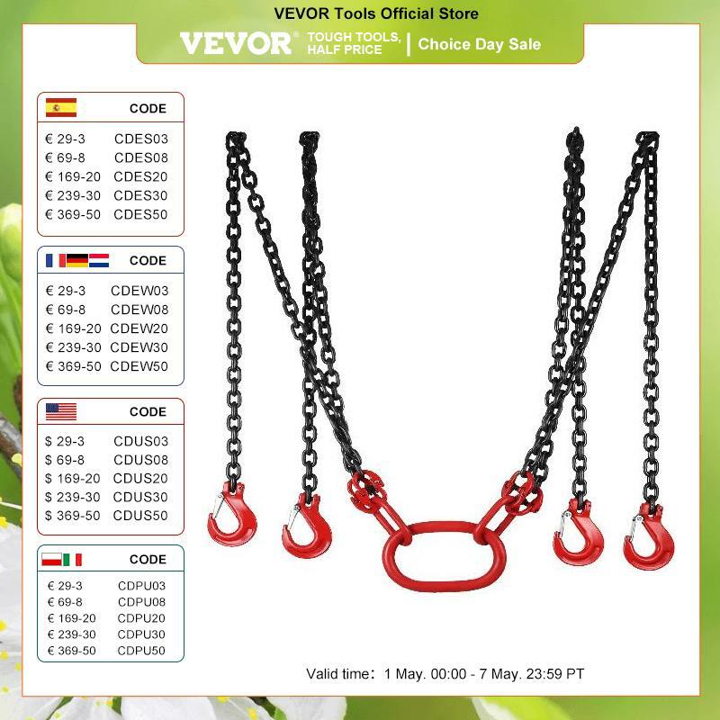 VEVOR Lifting Chain Sling Lifts 5 Tonne 1.5M 3M 4M X 5/16 Inch Heavy Duty With 4 Legs Grade Hooks and Adjuster G80 Alloy Steel