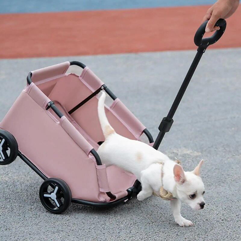 Carrito plegable de 4 ruedas para perro y gato, cochecito de viaje, color gris