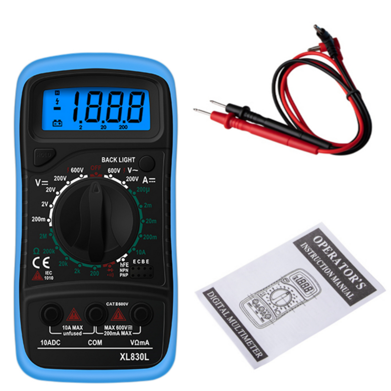 Xl830l handheld digital multímetro lcd backlight portátil ac/dc amperímetro voltímetro ohm tensão tester medidor multimetro