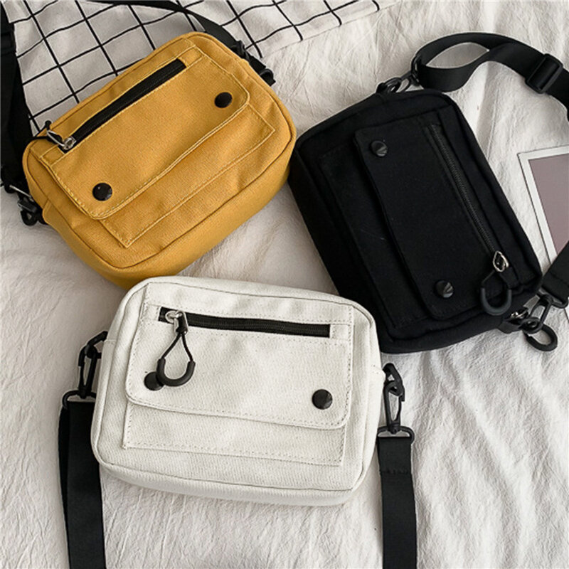 Bolsa tiracolo de lona pequena para senhoras, bolsa de ombro casual com zíper para mulheres, mini bolsa de estudante, celular simples, coreana