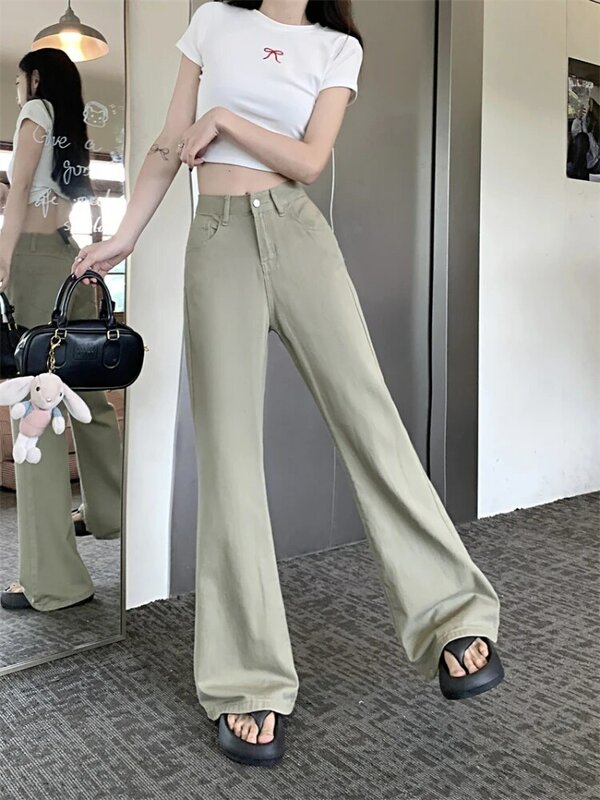Buty damskie jeansy luźna na wiosnę pani biurowej pasujące na co dzień proste Retro popularne młodzieńcze wygodne dojrzałe solidne koreańskie Y2k Fit