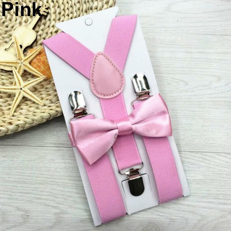 Kids Xmas Stage Costume Suspenders Children Clip-On Adjustable Y-Back Suspenders Bowtie Matching Outfit Candy Colors Strap Clip