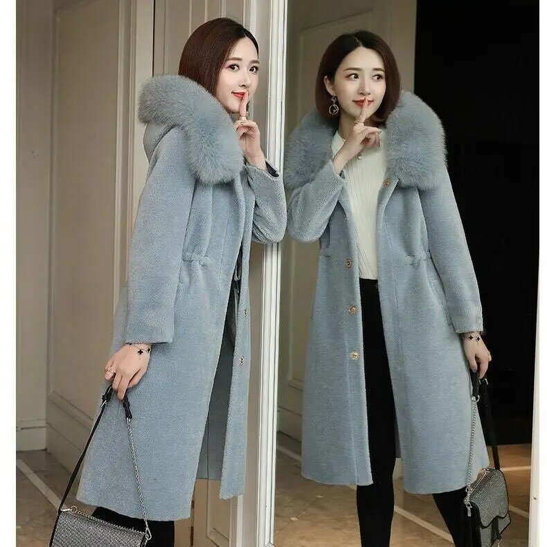 Зимнее длинное теплое толстое пушистое меховое пальто большого размера для женщин с капюшоном Свободный Повседневный модный топ с капюшоном в Корейском стиле P8