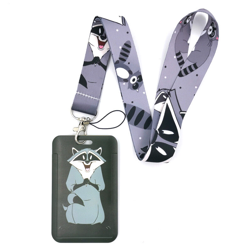 Raccoon หมีแฟชั่น Lanyard ID Badge ผู้ถือ Bus Pass ฝาครอบ Slip Bank บัตรเครดิตผู้ถือการ์ดผู้ถือ