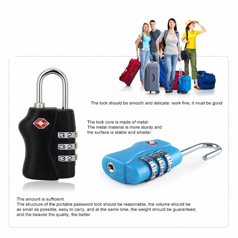 Candado de combinación de equipaje a prueba de agua de seguridad, bloqueo de código de seguridad, candado de combinación de 3 dígitos de Dial, bloqueo de aduana TSA