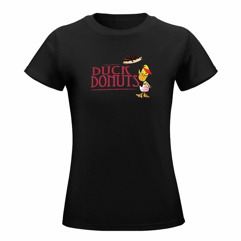 Camisetas gráficas de pato e donuts femininas, roupas de anime, tops, camisas extragrandes