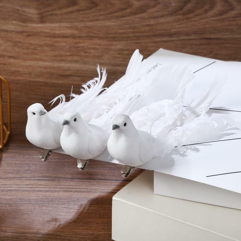 인공 흰 비둘기 플라스틱 깃털 사랑 비둘기 새 시뮬레이션 피규어, 집 테이블 정원 걸이식 장식 선물