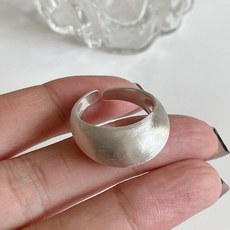 925 Perak Murni Cincin Unik Oval Besar Sederhana untuk Wanita Perhiasan Jari Dapat Disesuaikan Terbuka Cincin Antik untuk Pesta Hadiah Ulang Tahun