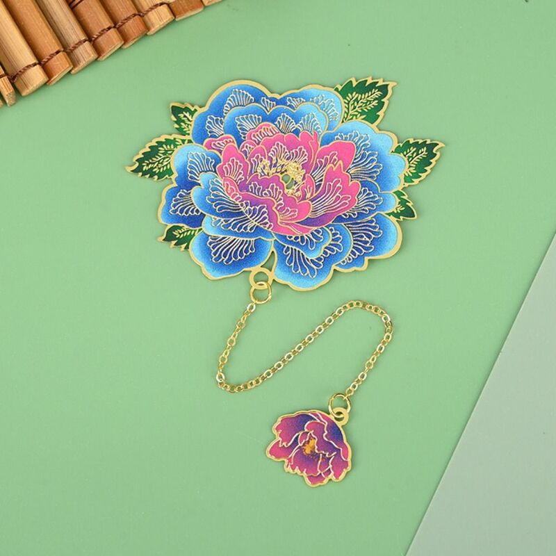 Peony Flower Flower Bookmark Creative Metal Pendant Metal Bookmark Hollowing Out Exquisite Flower Hollow Bookmark Stationery