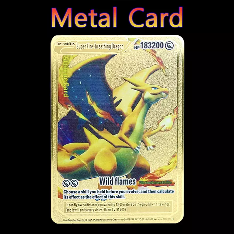 Pokémon Mega GX Collection Cards, Gold Metal Cards, Charizard, Pikachu, Mewtwo, Arceus, Inglês, Francês, Espanhol, Alta Hp, 183200