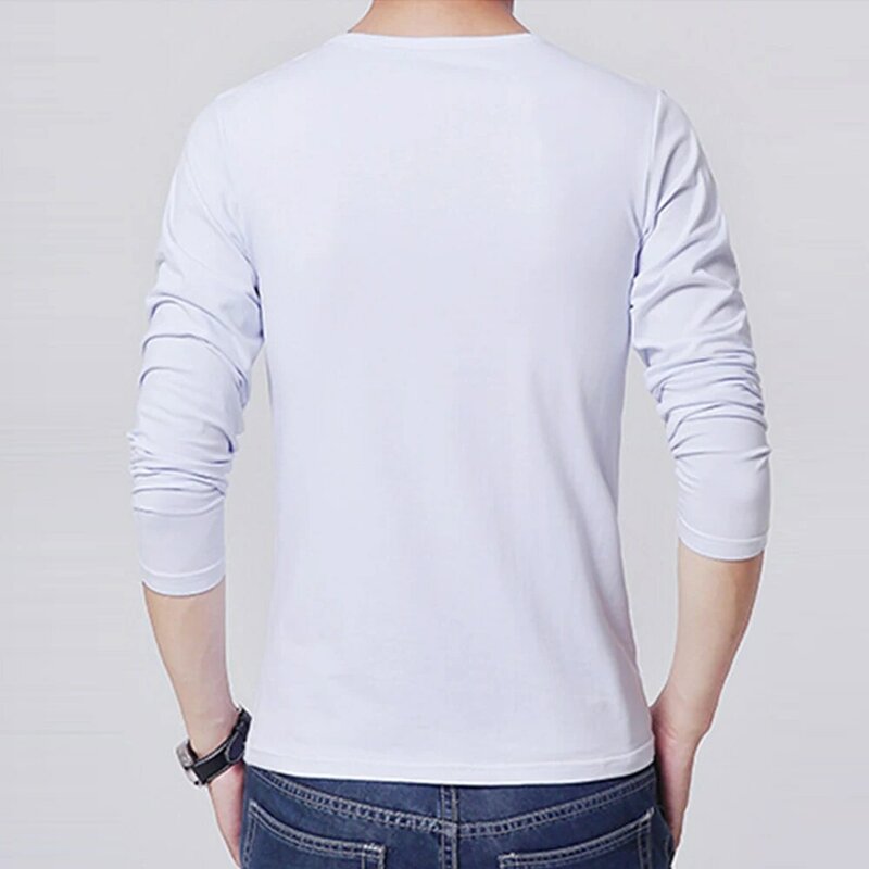 Męskie topy z długim rękawem męskie Casual Slim Fit T Shirt wycięcie pod szyją do fitnessu i sportu w kolorze białym/czarnym/jasnoszarym