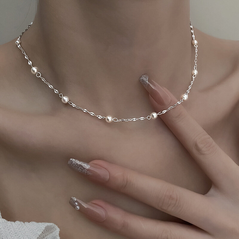 Collana girocollo a catena lunga con perle in argento Sterling 925 per donna ampia gioielleria raffinata regalo di compleanno per feste di matrimonio