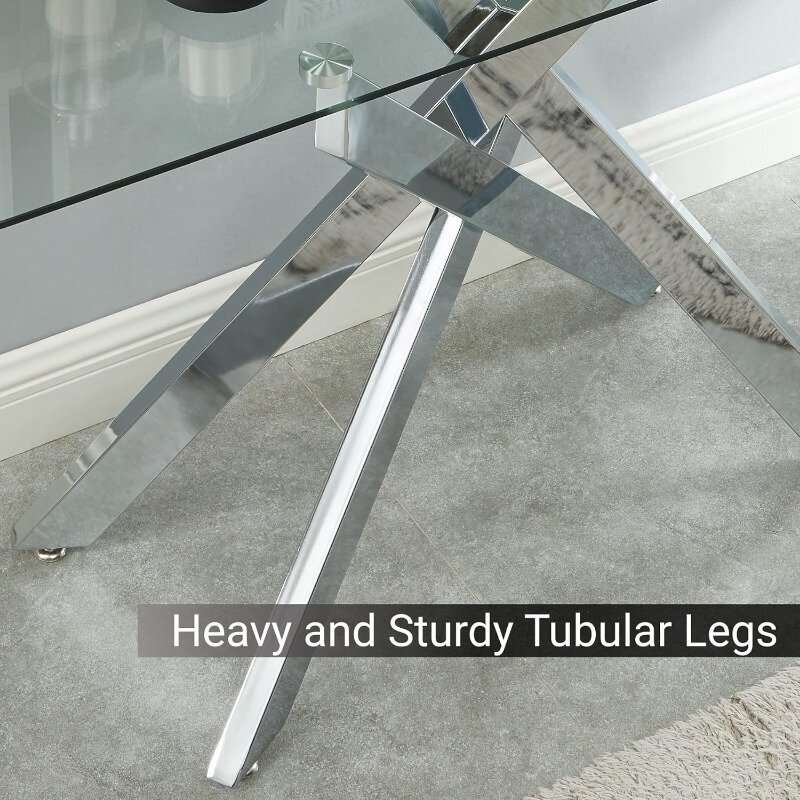 Modern Style Console Table Narrow Sofa Table with Tempered Glass Top and Metal Tubular Legs, 45" Lx18 Wx30