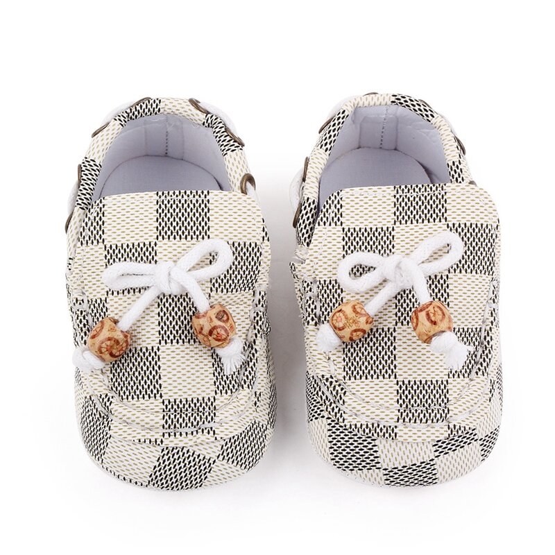 Boys Girls Moccasins Baby Anti-Skid Soft Slip-on Crib Shoes Checkerboard Slippers for Infants