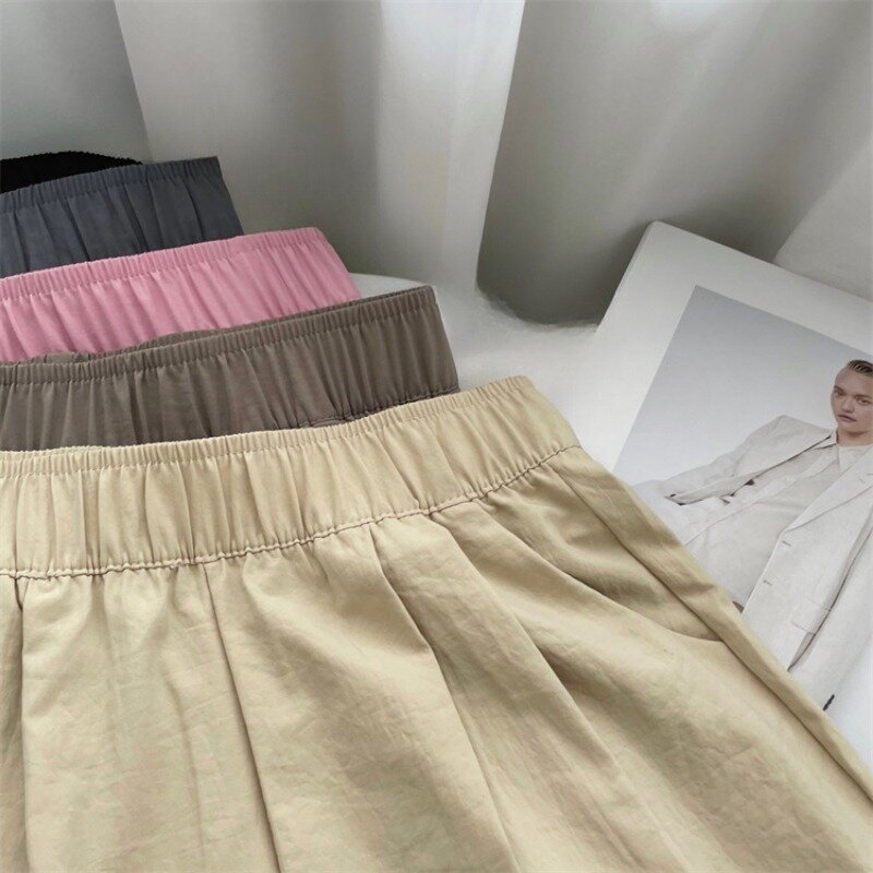 Pantalones cortos transpirables de estilo japonés para mujer, Shorts de cintura alta elástica, holgados, básicos, sencillos, para vacaciones de verano y playa
