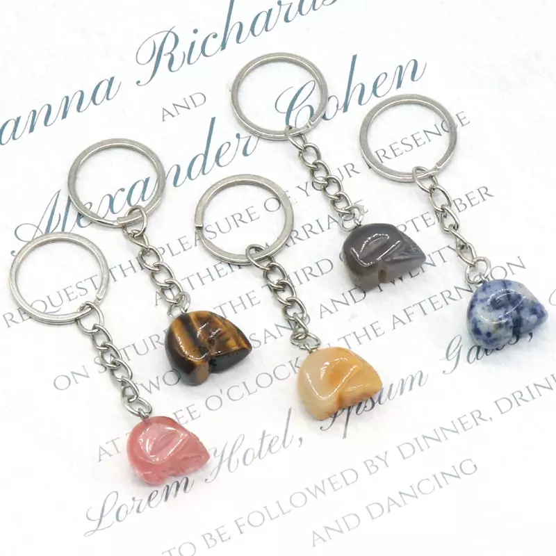 Personalized Hot-selling New Natural Gem Stone Tiger Eye Quartz British Skull Keychain Bag Pendant Exquisite Birthday Party Gift