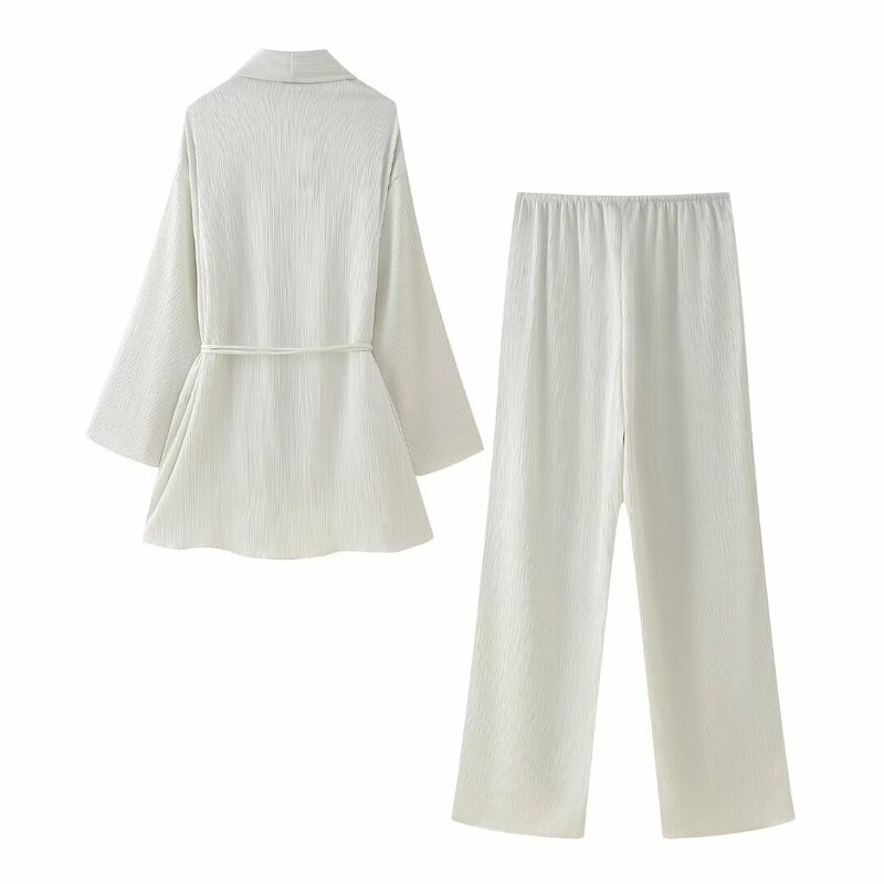 Women's 2024 New Fashion Thin Belt Decoration Loose Kimono Style Texture Women's Shirt Retro Long sleeved Women's Shirt Chic Top