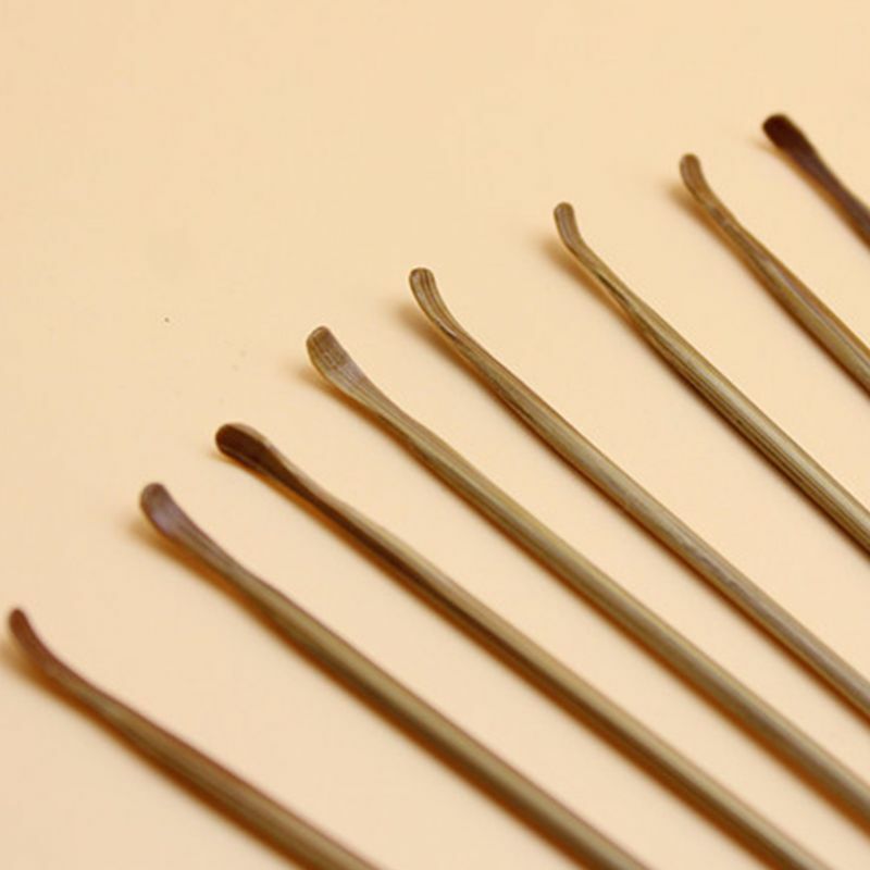 Y1UF Wood Coal Bamboo Spoon Ear Pick Tool Polishing Round Bamboo Handle Ear Cleaner C