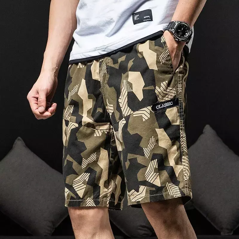 Mens Cargo Shorts Camouflage with Zipper Short Pants for Men Camo Printed Cotton Popular Jorts Y2k Designer Hevy Whate Strech