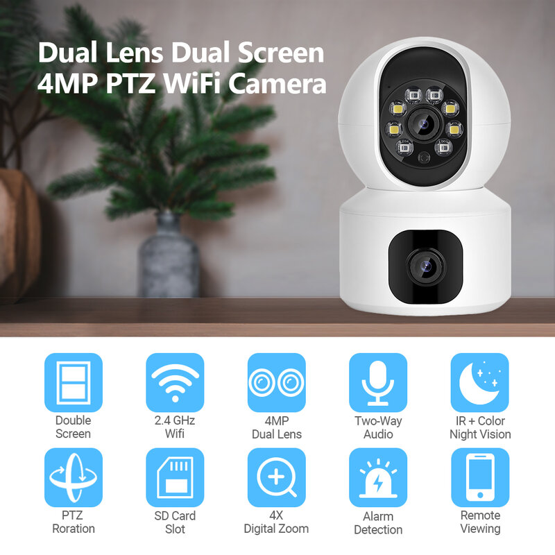 HAMROL-Home Security CCTV Camera com Lente Dupla, AI Detecção Humana, Áudio Bidirecional, Monitor de Bebê, Exterior e Interior, PTZ, 8MP, 4MP