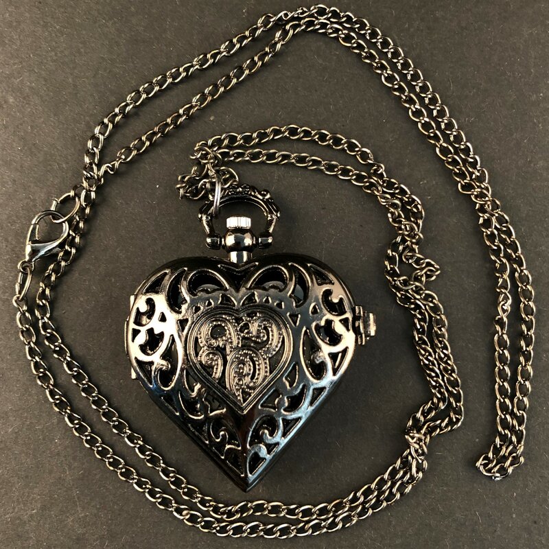 Coração preto em forma de oco esculpido relógio de bolso de quartzo algarismos árabes unissex colar pingente relógio masculino presentes populares