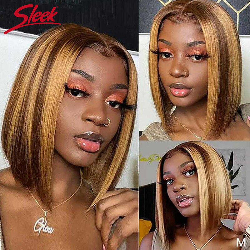 Highlight P4/27 Peruvian Remy Hair Short Bob Ombre Human Hair Wigs Blond Wig Straight Bob Wig 13*6*1 Lace Front Wigs For Women
