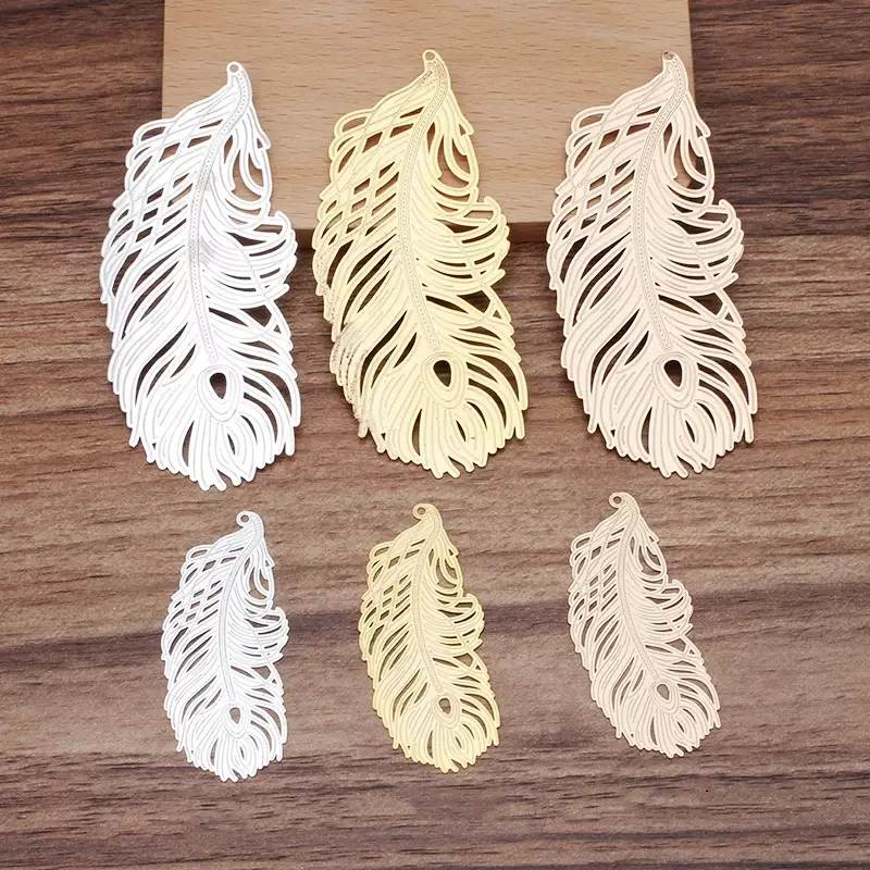 BoYuTe (10 pezzi/lottp) foglio pendente a forma di piuma in ottone metallico accessori per gioielli fai da te materiali fatti a mano