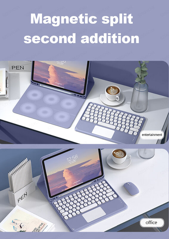 Teclado con bluetooth y ratón inalámbrico para iPad, funda de 10,2, 7/8/9. ª generación Pro 11 2022, iPad 10. ° Pro 10,5 Air 2/1 5/6. ª generación, teclas clave
