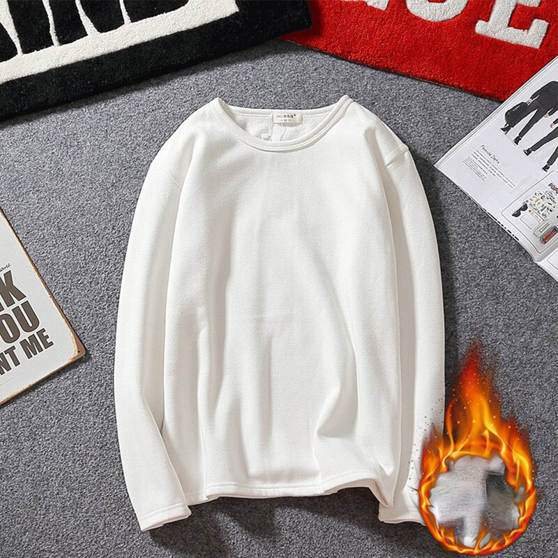 플리스 안감 풀오버, 슬림핏, 단색, 보온 브랜드, 편안하고 세련된 폴리에스터 티셔츠, 신상
