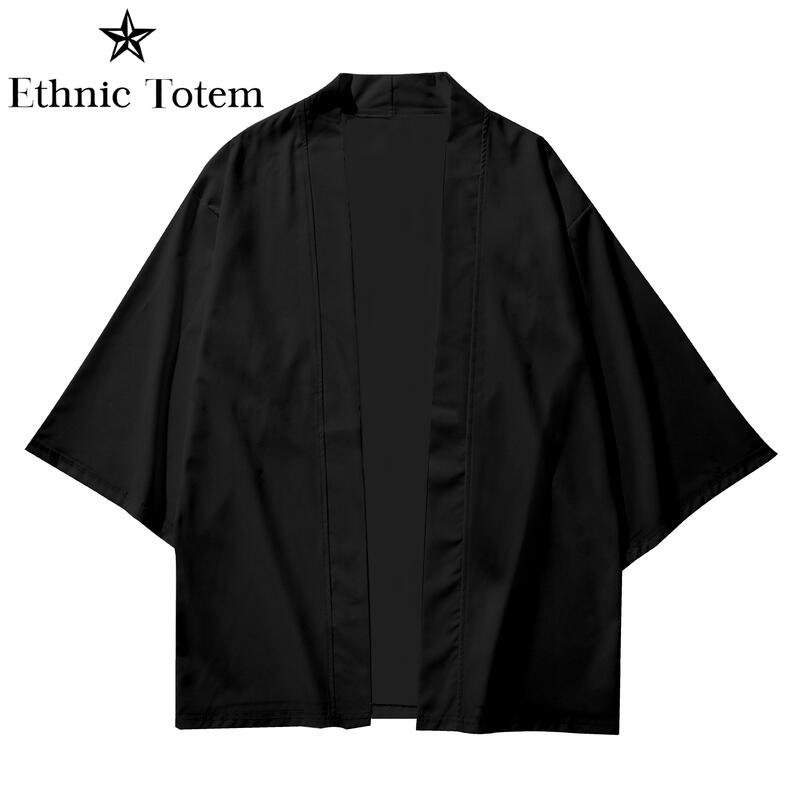 Kimono negro Para Hombre, cárdigan japonés, capa blanca, camisa de playa, Haori, ropa samurái Unisex, Verano