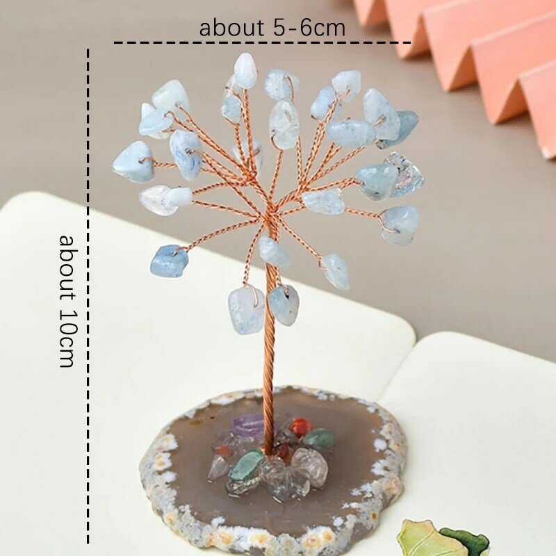 Mini kryształowy drzewko szczęścia drut miedziany owinięty z kawałkiem agatu do dekoracji domu