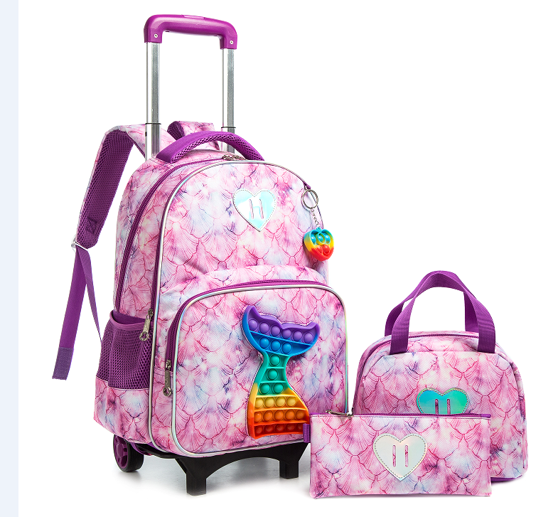 School Rolling Backpack Set para Meninas, Lunch Bag, Pen Bag, Trolley, Bookbag com rodas